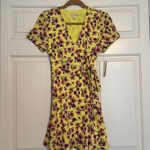 Gianna Bini GB yellow floral wrap dress S